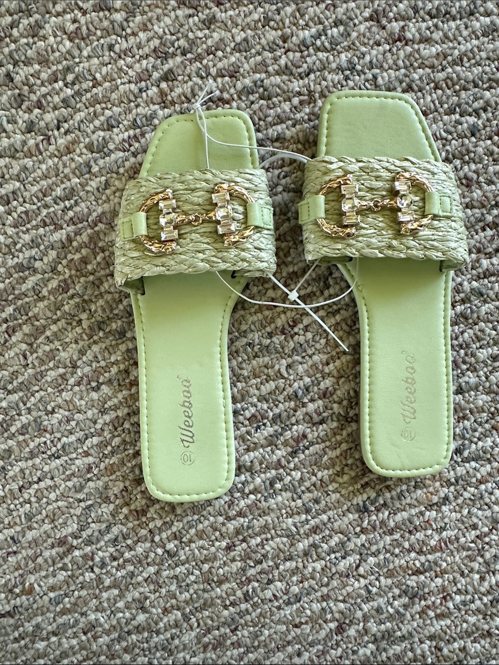 Weeboo Light Green Braided Slide Sandals with Gold Hardware